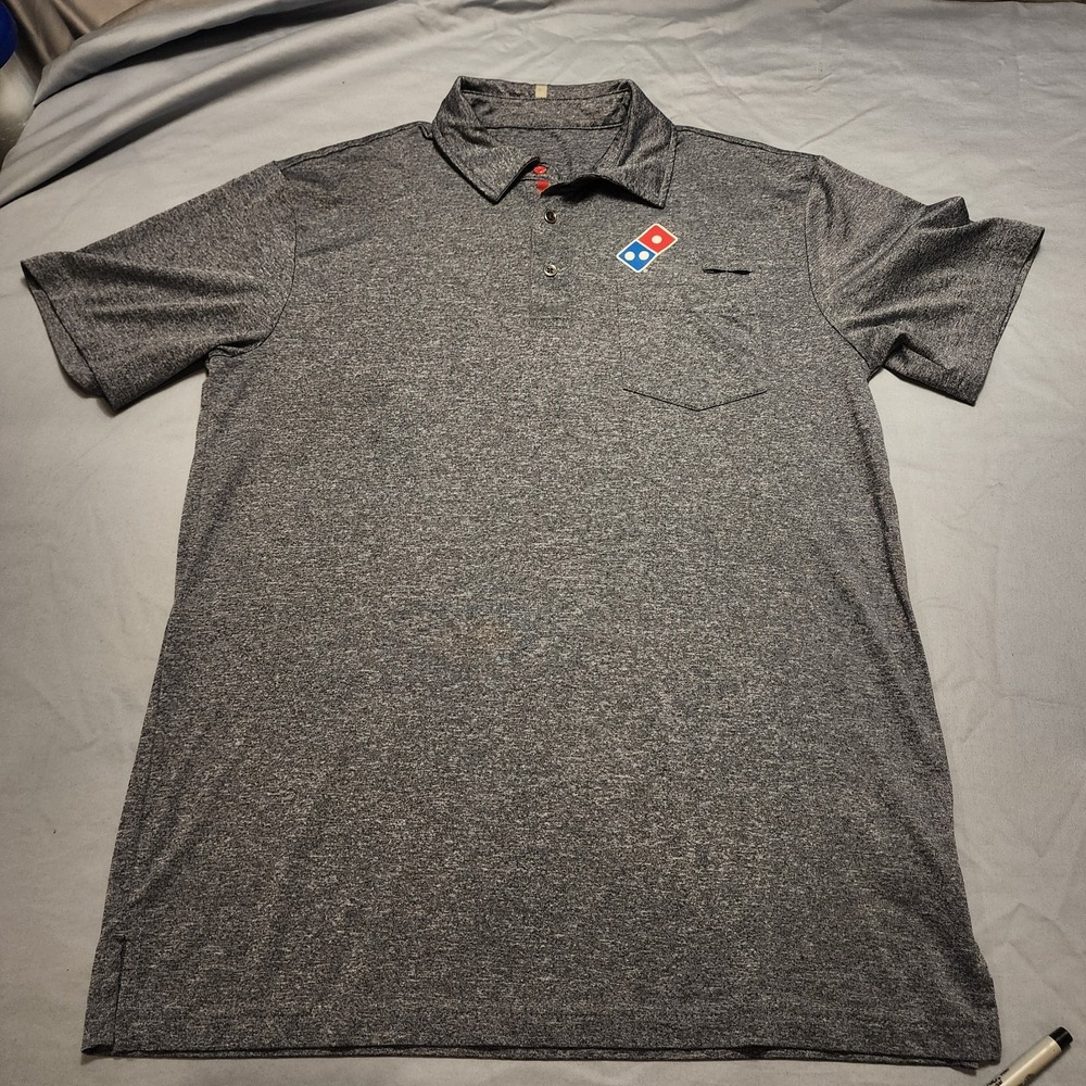 Dominos Pizza Gear Polo Shirt Men's Gray SS Uniform Employee See Measurements